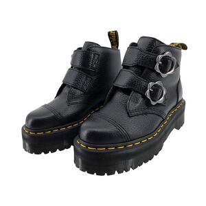 Dr Martens Devon Flower Platform Boots Black‎ Leather Buckle Women's 5